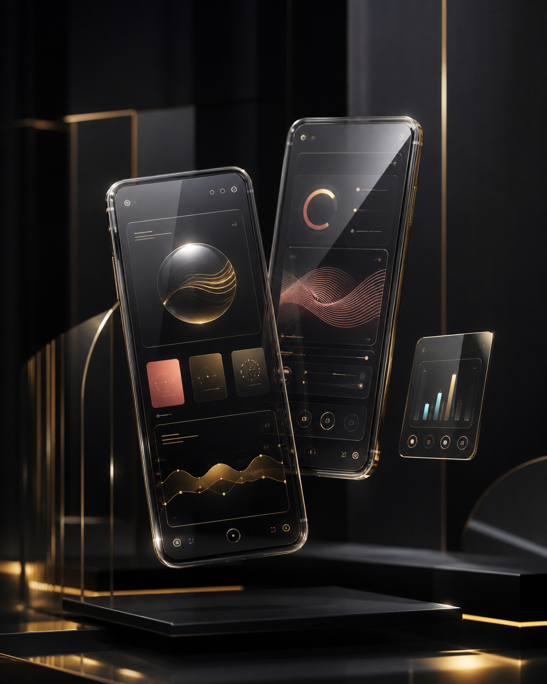 Premium mobile platform presented on transparent glass screens